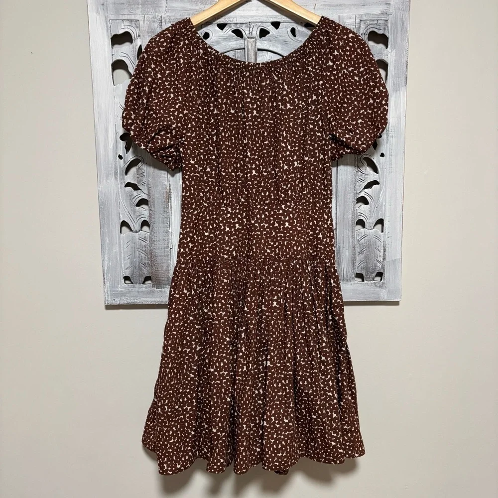 NEW J. Crew Drop Waist Cotton Poplin Mini Mocha Floral Dress